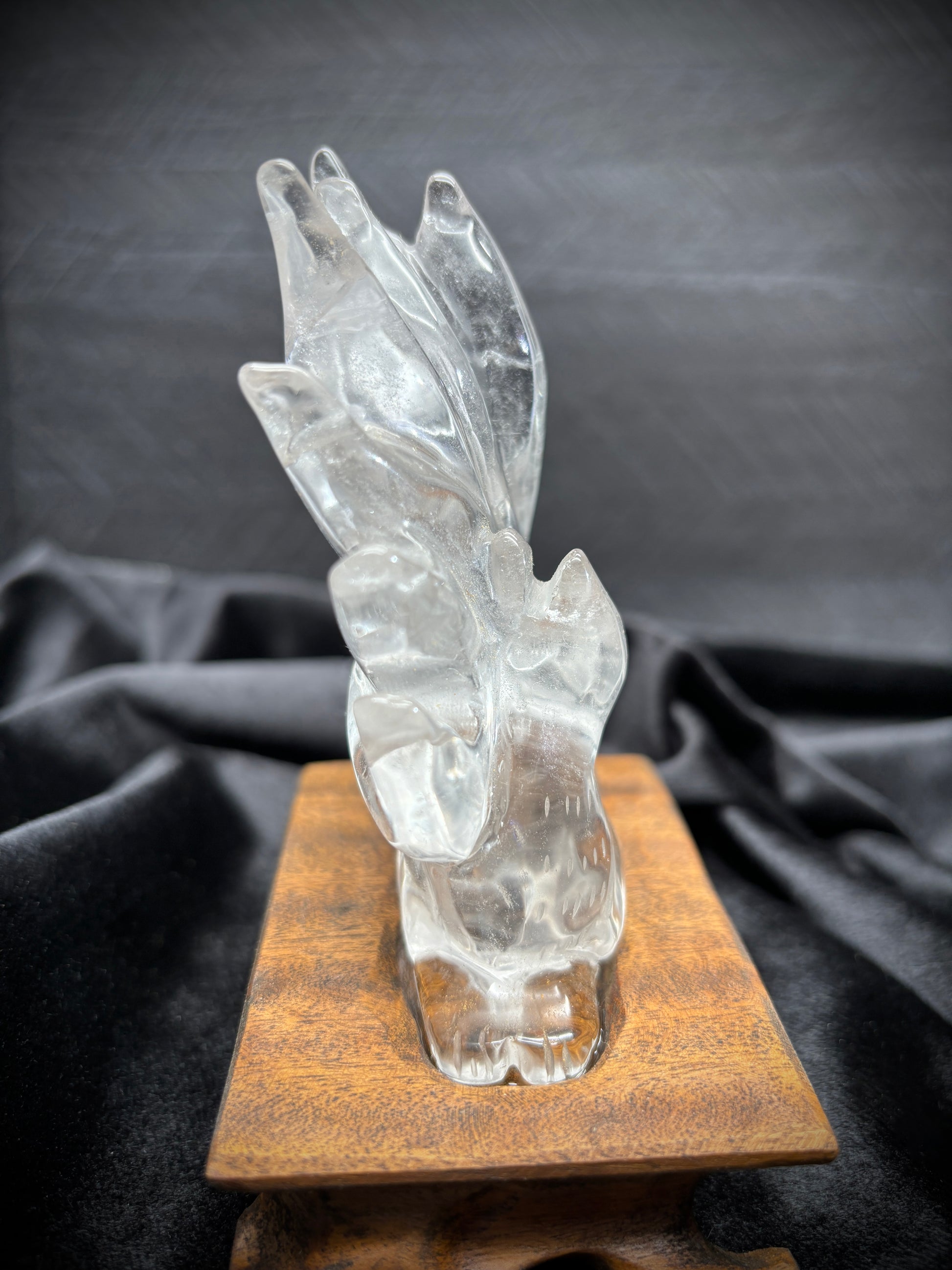 Hand-Carved Clear Quartz Nine-Tailed Fox Carved Crystals - The Wandering Fox Emporium, Your Metaphysical Store, Side 1