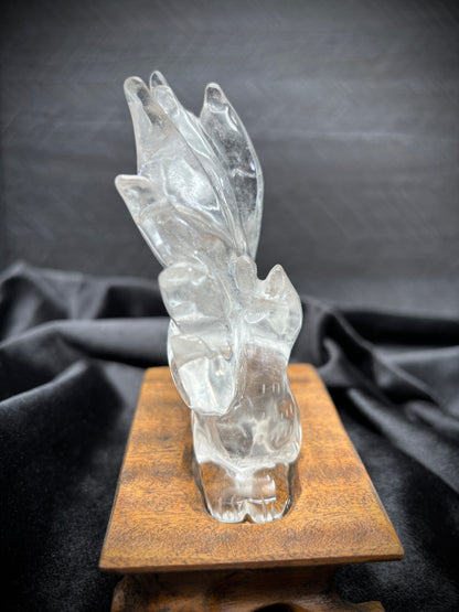 Hand-Carved Clear Quartz Nine-Tailed Fox Carved Crystals - The Wandering Fox Emporium, Your Metaphysical Store, Side 1