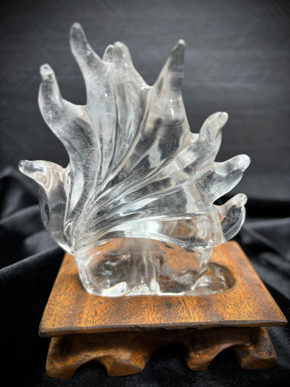 Hand-Carved Clear Quartz Nine-Tailed Fox Carved Crystals - The Wandering Fox Emporium, Your Metaphysical Store Back