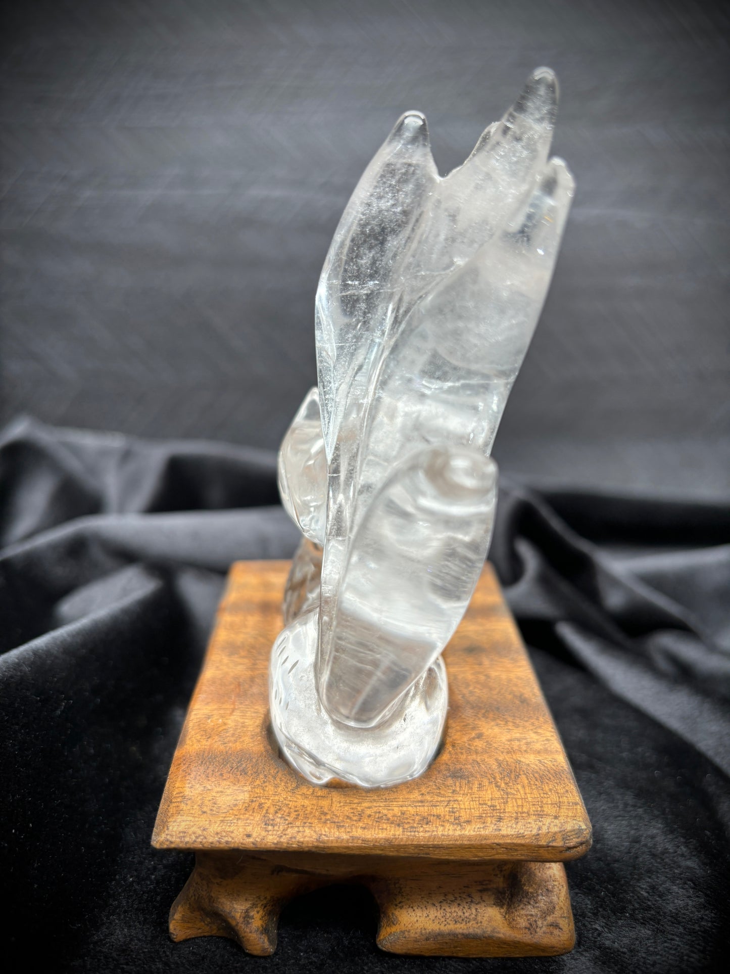 Hand-Carved Clear Quartz Nine-Tailed Fox Carved Crystals - The Wandering Fox Emporium, Your Metaphysical Store, Side 2