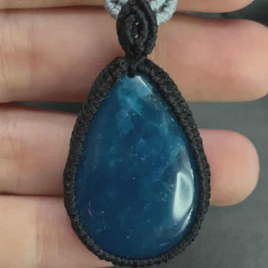 Blue Apatite Black/Grey Macramé Necklace (Twisted Nightshade Jewellery) - The Wandering Fox Emporium, Your Crystal Store video