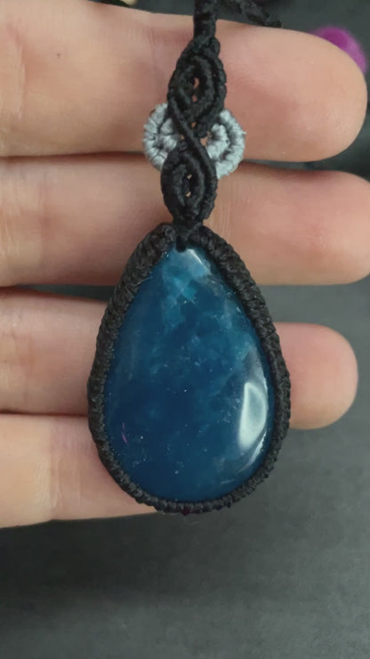 Blue Apatite Black/Grey Macramé Necklace (Twisted Nightshade Jewellery) - The Wandering Fox Emporium, Your Crystal Store video