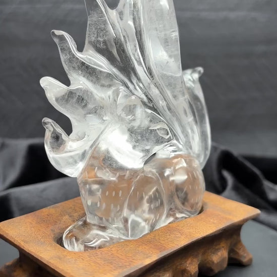 Hand-Carved Clear Quartz Nine-Tailed Fox Carved Crystals - The Wandering Fox Emporium, Your Metaphysical Store, Video