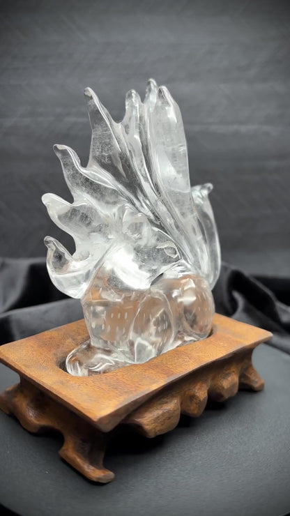 Hand-Carved Clear Quartz Nine-Tailed Fox Carved Crystals - The Wandering Fox Emporium, Your Metaphysical Store, Video