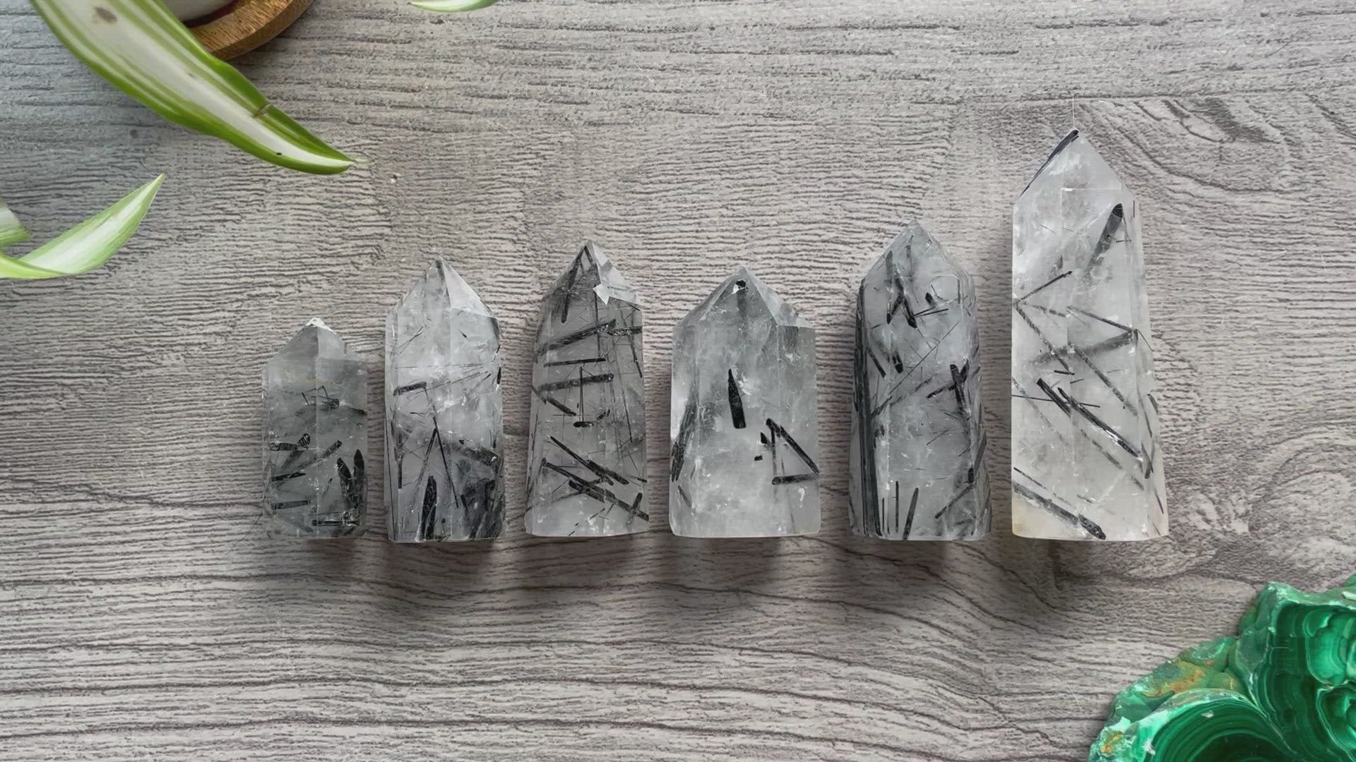 Black Tourmaline in Quartz Crystal Points video