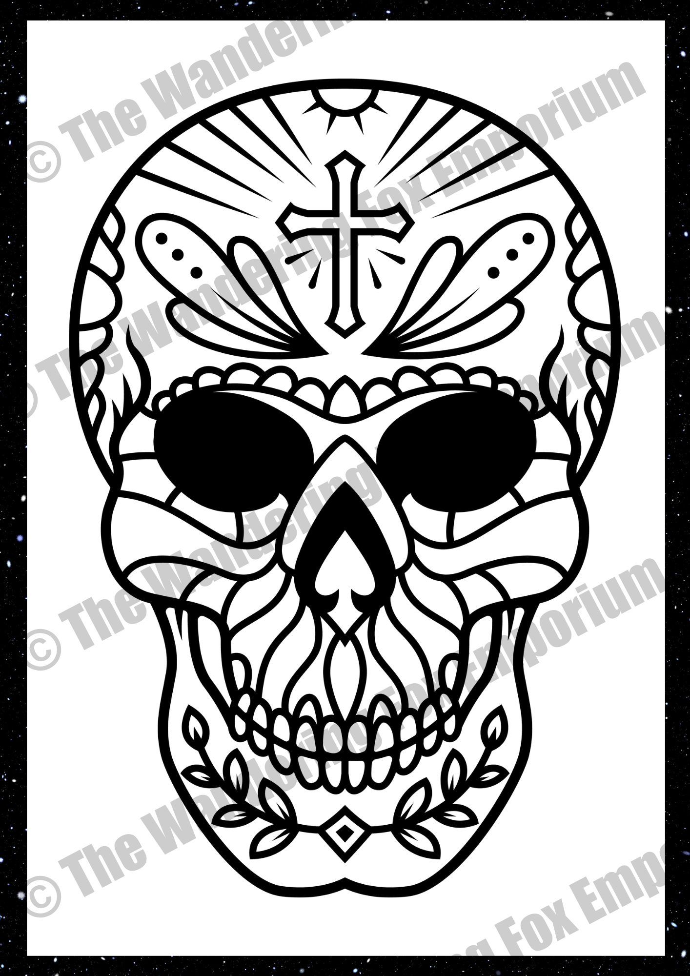 Sugar Skulls Adult Colouring Book - Digital Printable Download example page 3