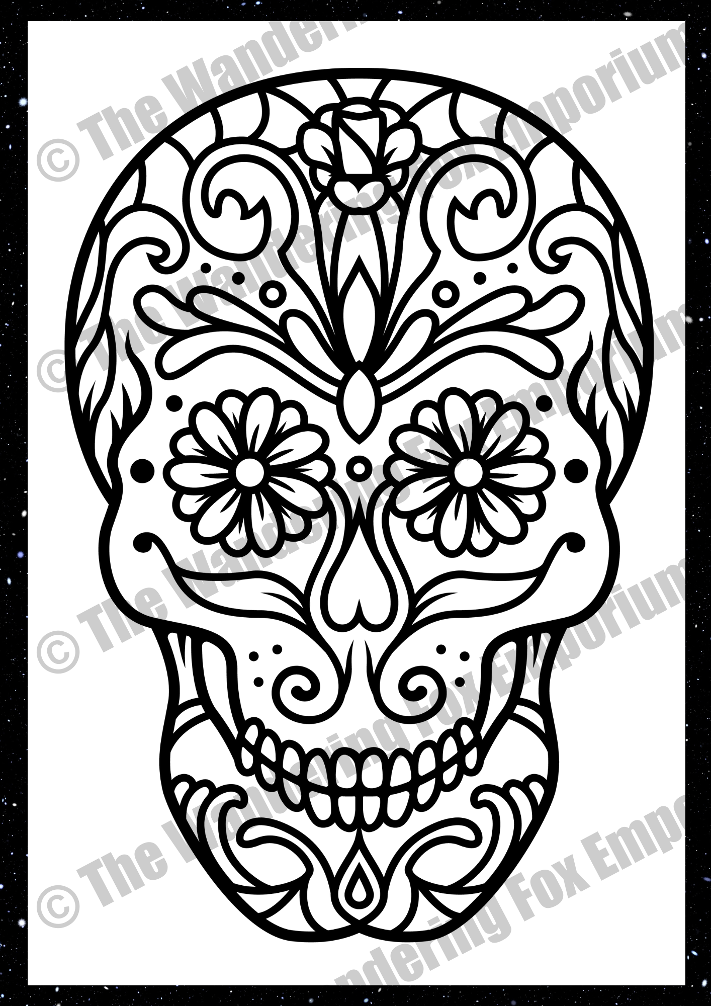 Sugar Skulls Adult Colouring Book - Digital Printable Download example page