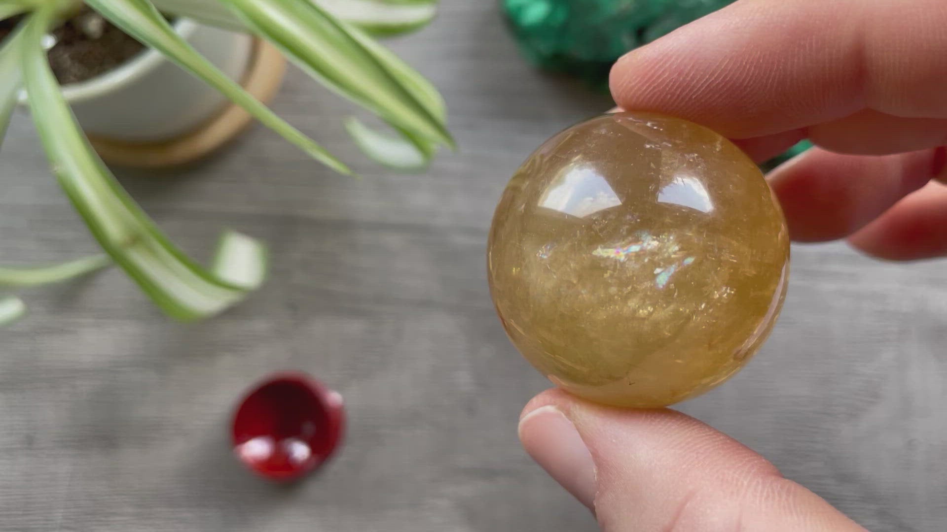 Honey Calcite Mini Sphere - 34mm (B) - The Wandering Fox Emporium, Your Crystal Store video