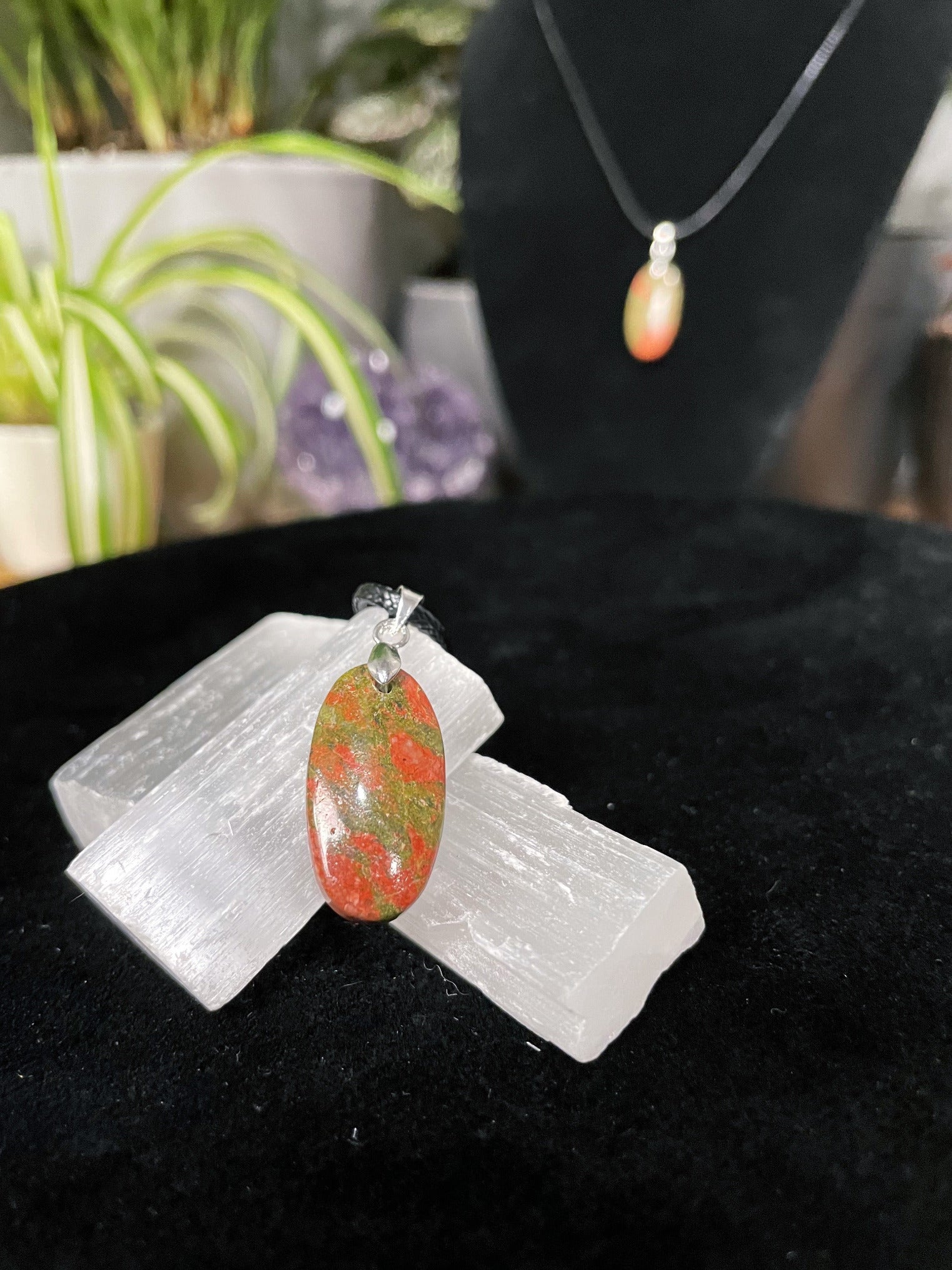 Unakite Oval Pendant Necklace Crystal