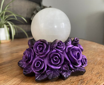 Purple Roses Crystal Sphere Stand - The Wandering Fox Emporium, Your Metaphysical Store side