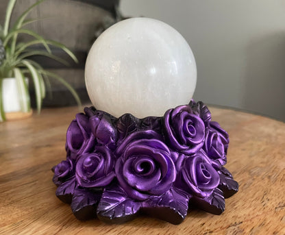 Purple Roses Crystal Sphere Stand - The Wandering Fox Emporium, Your Metaphysical Store front