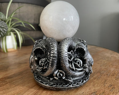 Ram Skull Crystal Sphere Stand - The Wandering Fox Emporium, Your Metaphysical Store side