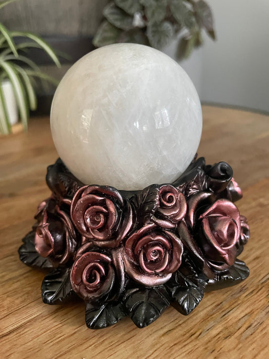 Rose Gold Roses Crystal Sphere Stand - The Wandering Fox Emporium, Your Metaphysical Store