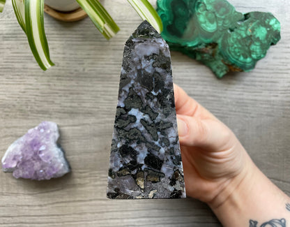 Mystic Merlinite (Indigo Gabbro) Crystal Obelisk (D)  side 2