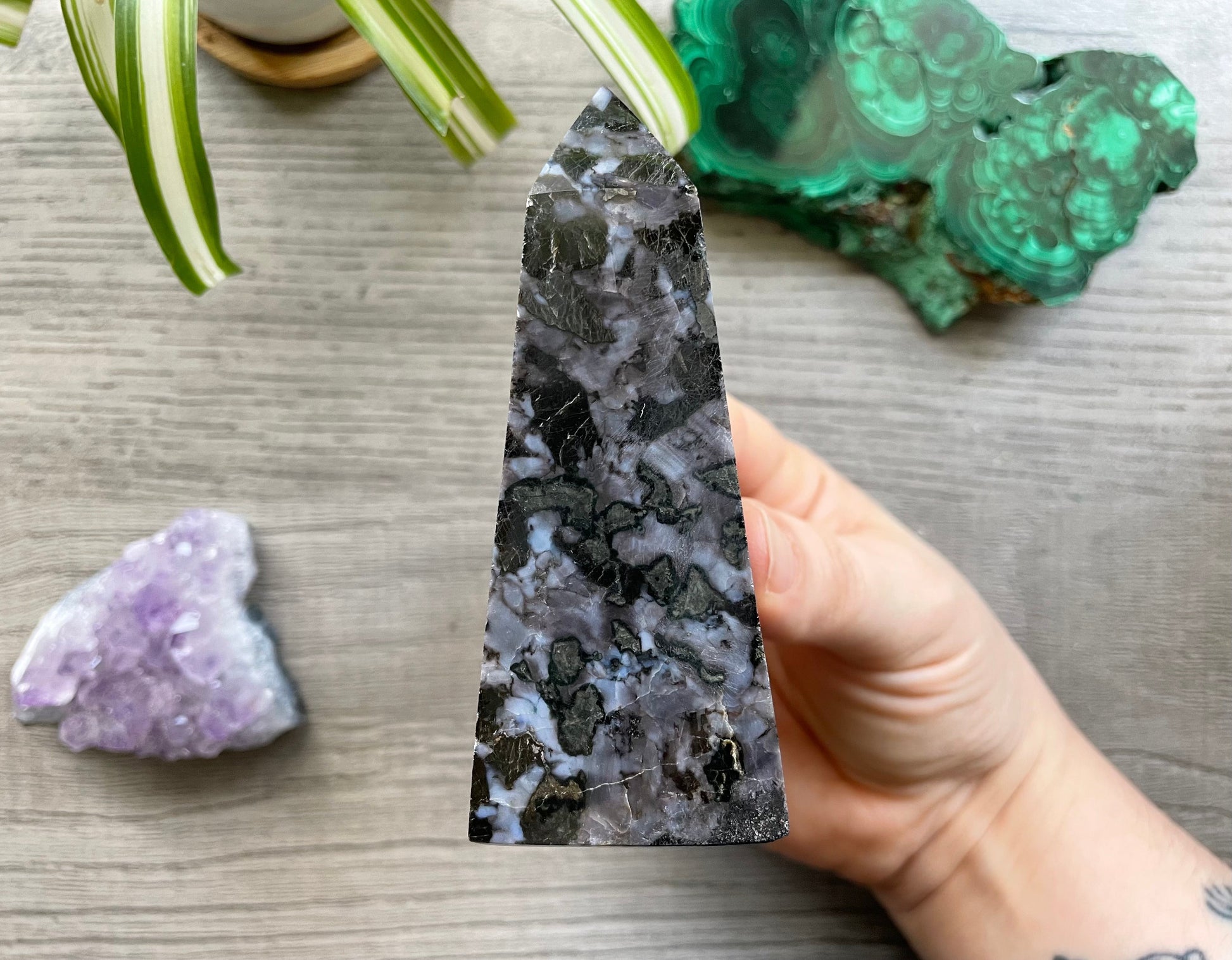 Mystic Merlinite (Indigo Gabbro) Crystal Obelisk (D)  back