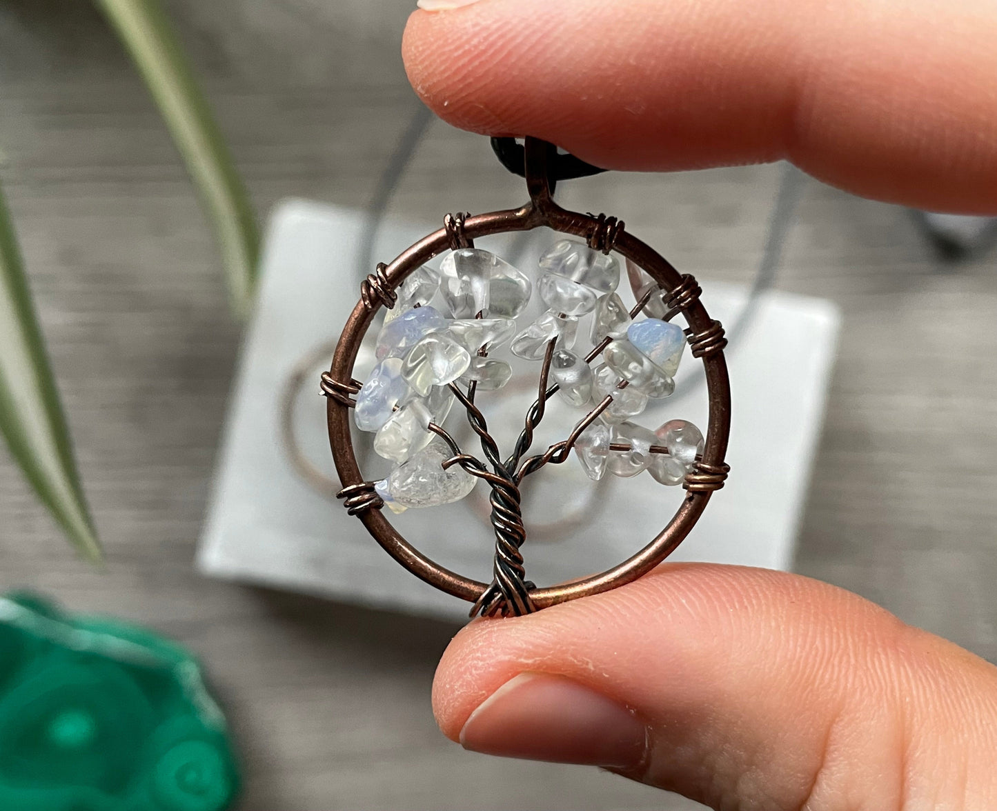 Opalite Crystal Wire-Wrapped Tree Of Life Necklace