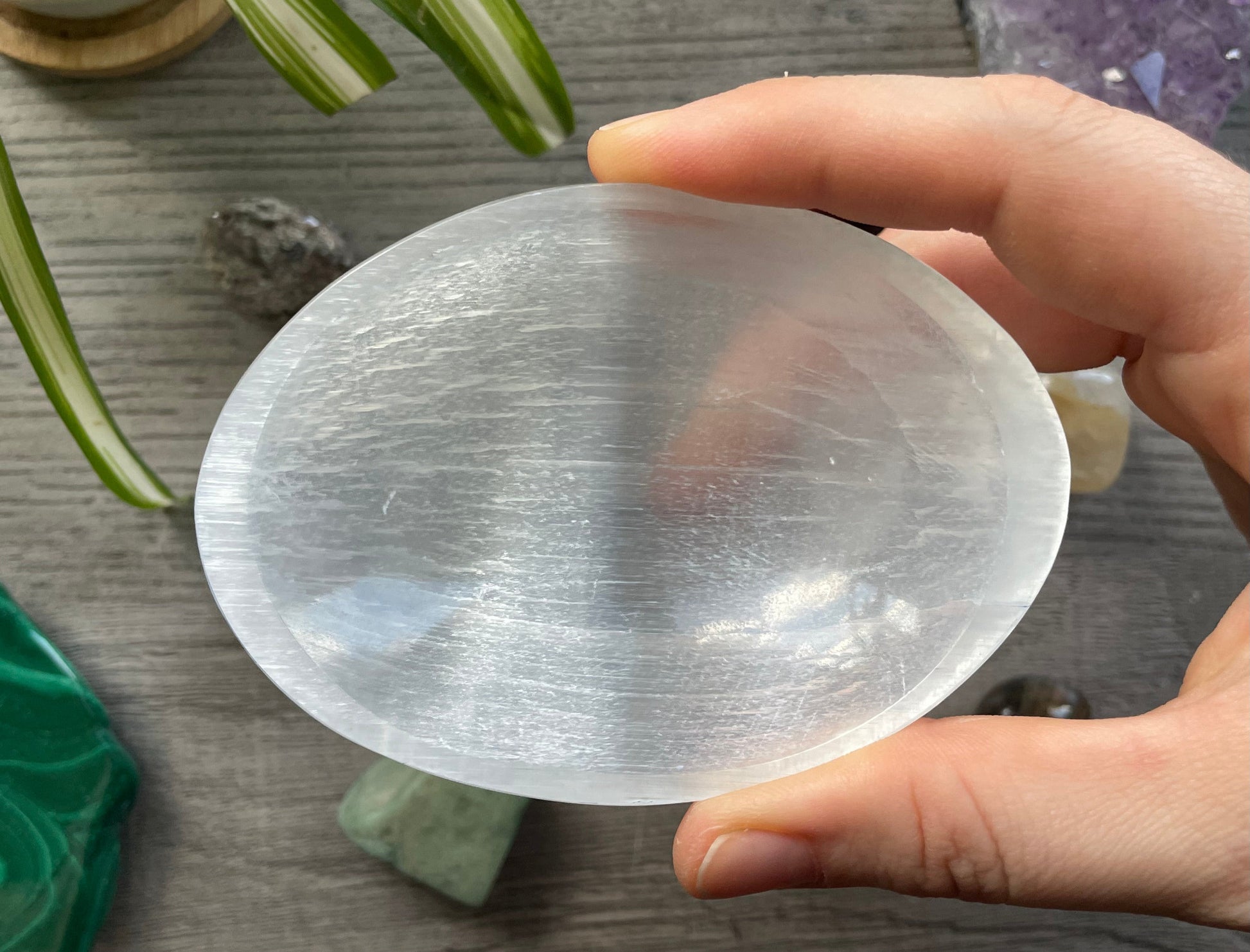 Selenite (Satin Spar) Crystal Bowl close up