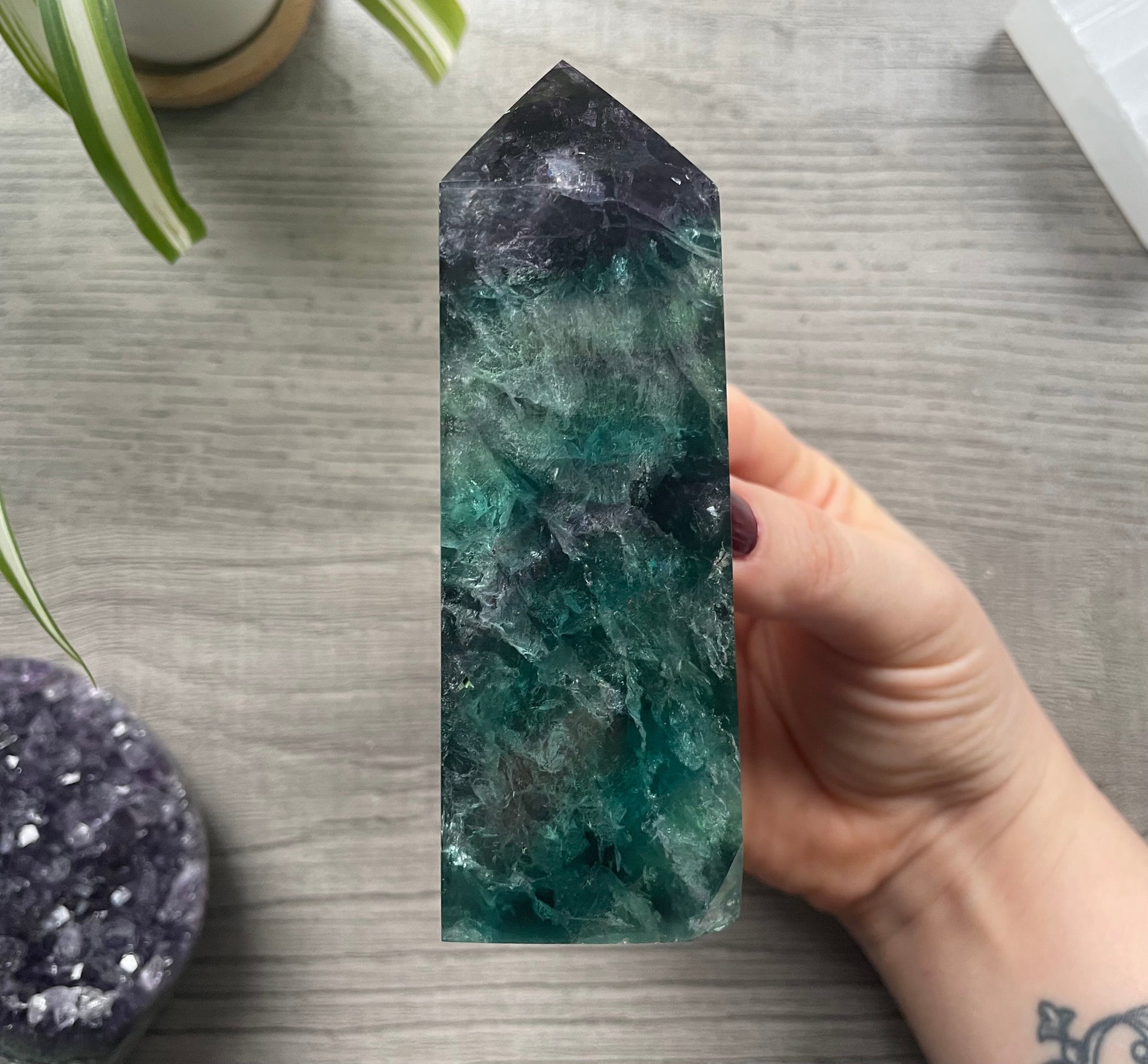 Rainbow Fluorite Crystal Obelisk side