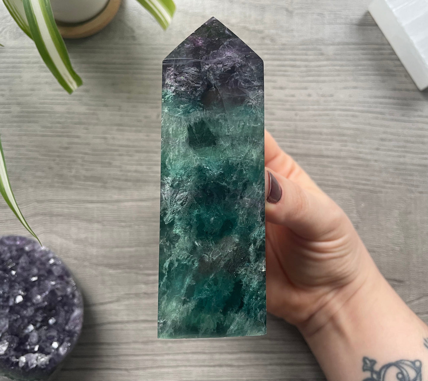 Rainbow Fluorite Crystal Obelisk back