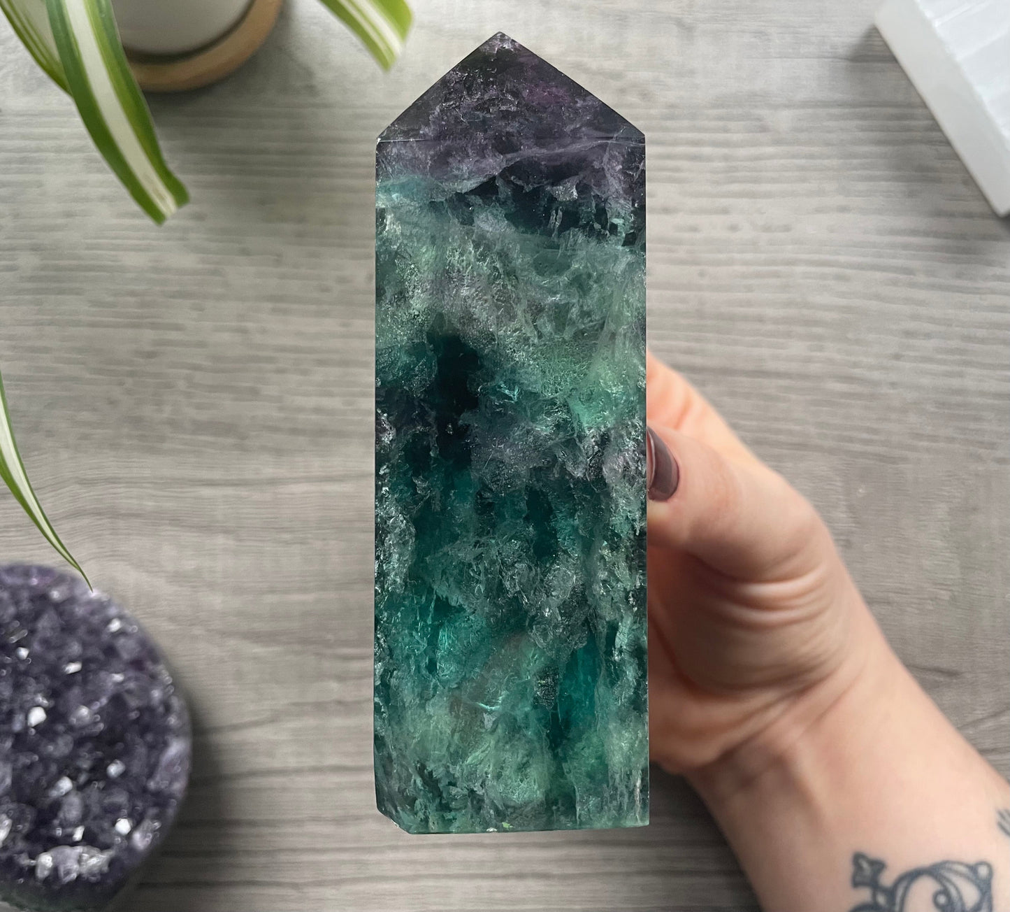 Rainbow Fluorite Crystal Obelisk side 2