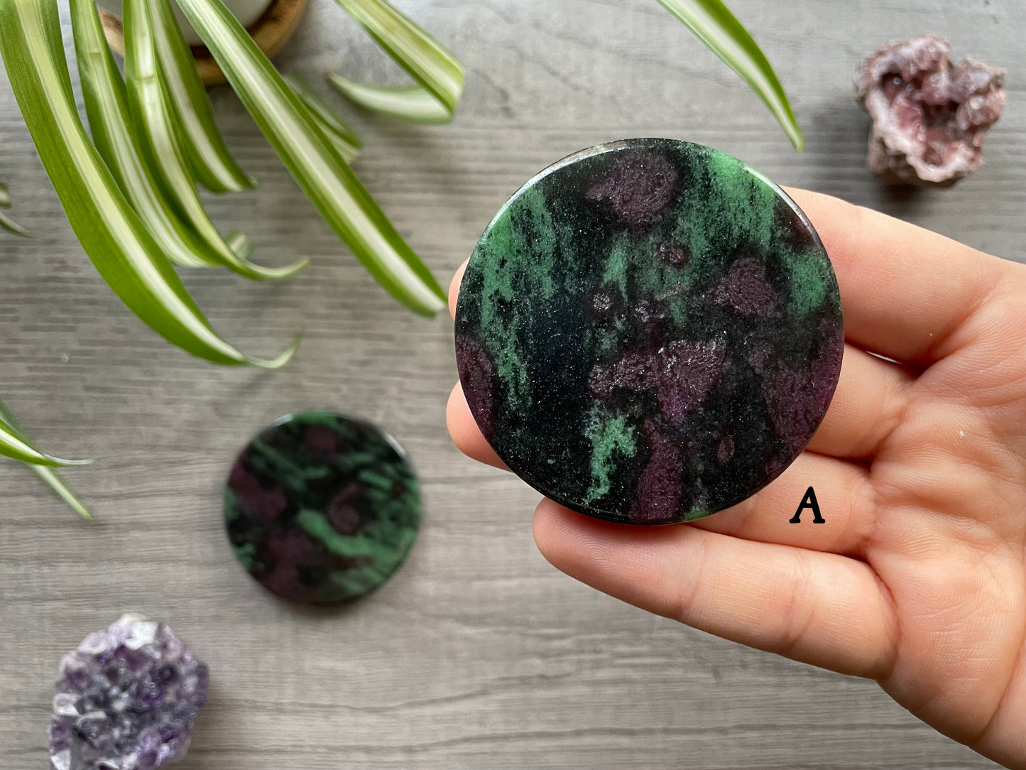 Ruby in Zoisite Crystal Coin A front