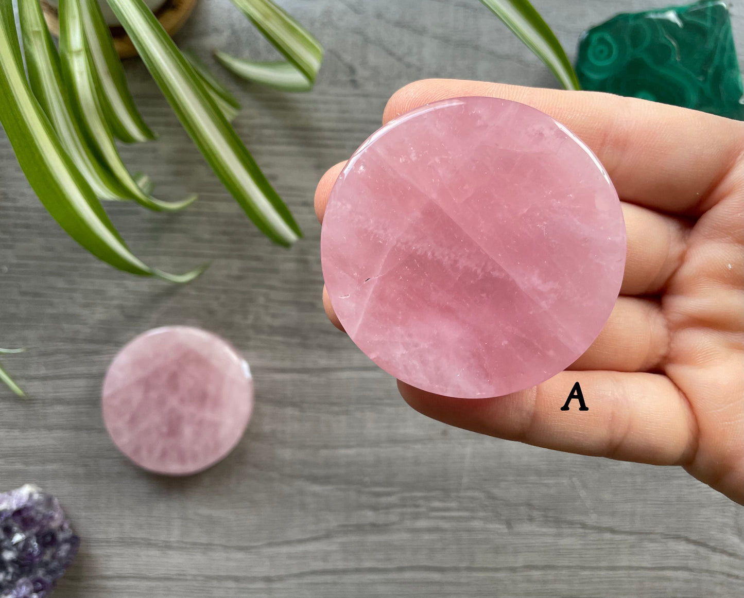 Rose Quartz Crystal Coin A front