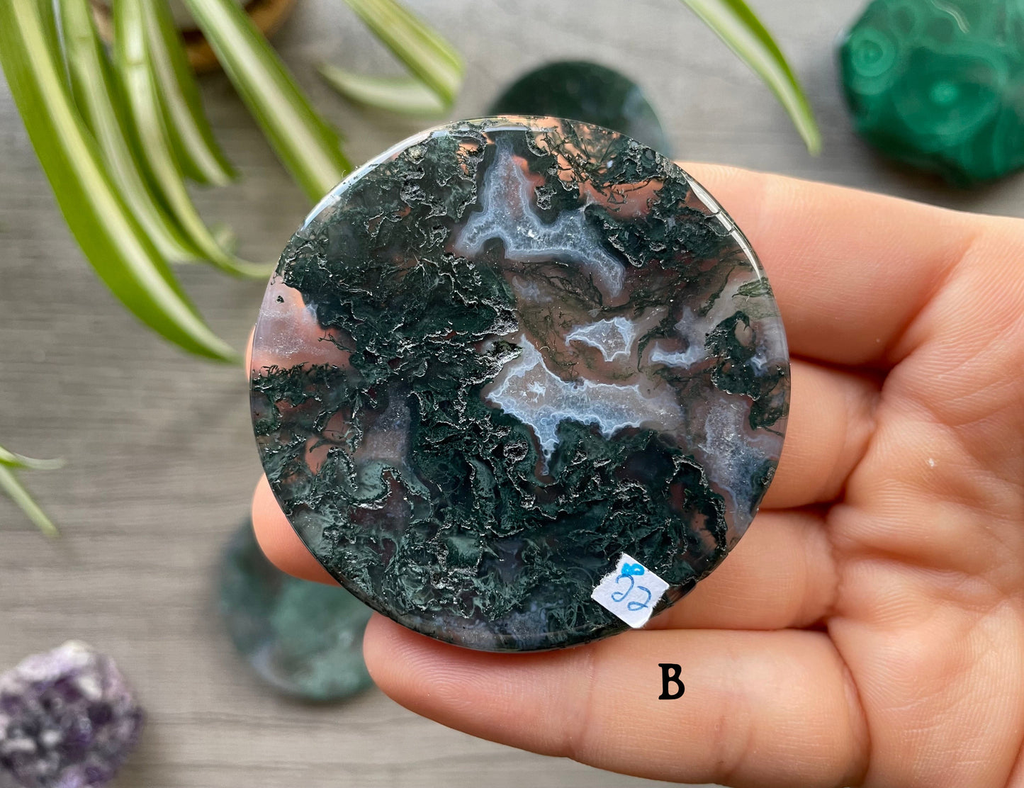 Moss Agate Crystal Coin B back