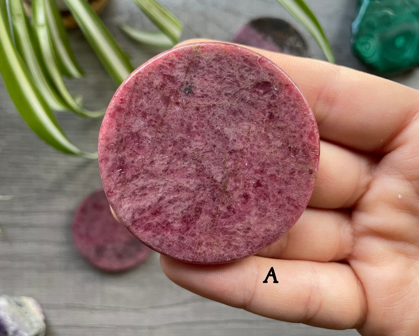 Rhodonite Crystal Coin a front