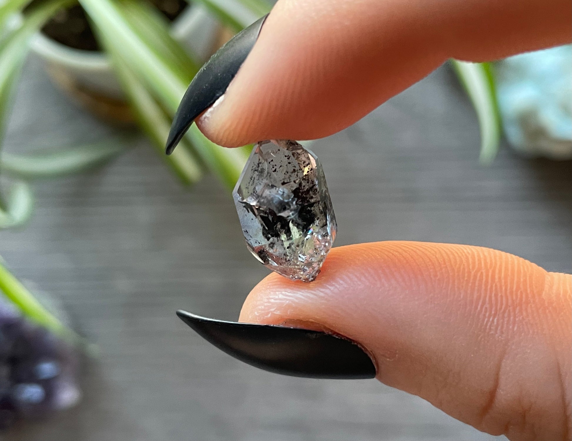 Herkimer Diamond Crystal with Anthraxolite Inclusions (B) back