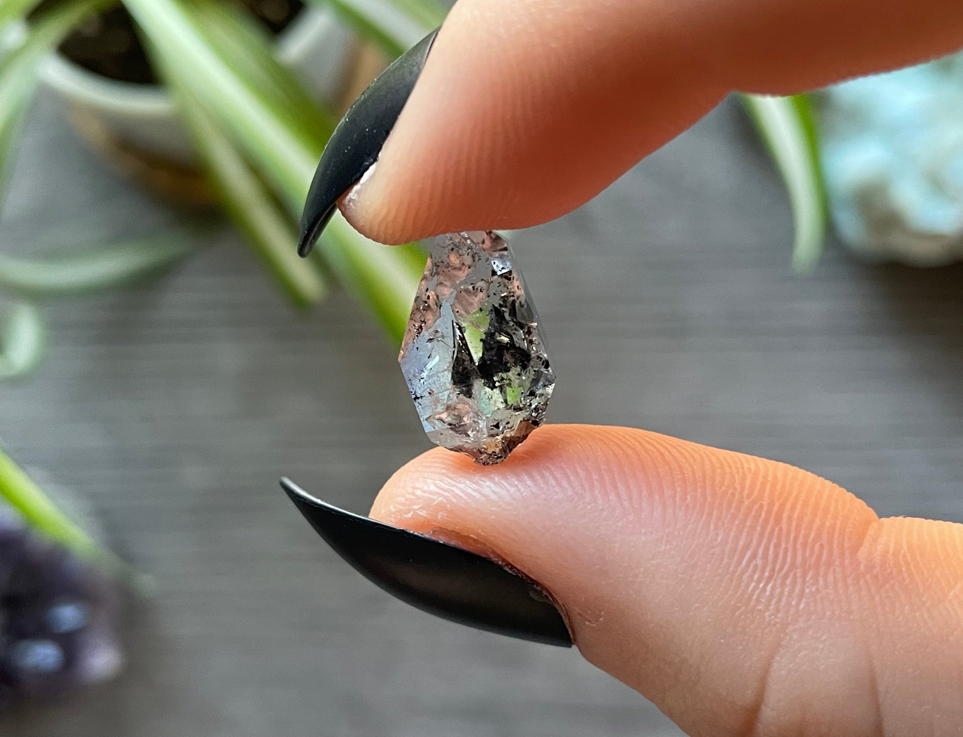 Herkimer Diamond Crystal with Anthraxolite Inclusions (B) side