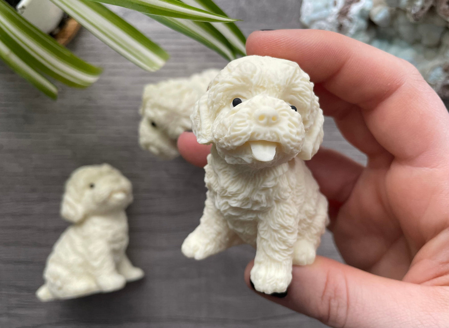 Tagua Nut Goldendoodle Dog Carving close up