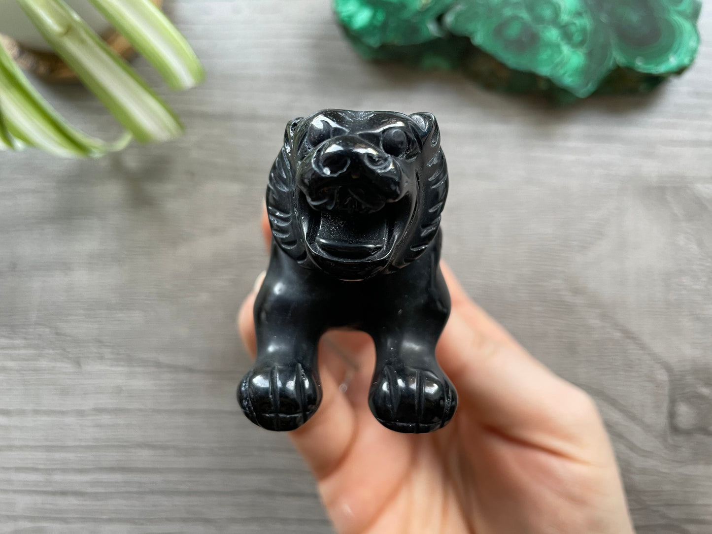 Hand-Carved Black Obsidian Tiger - A Crystal Carving front