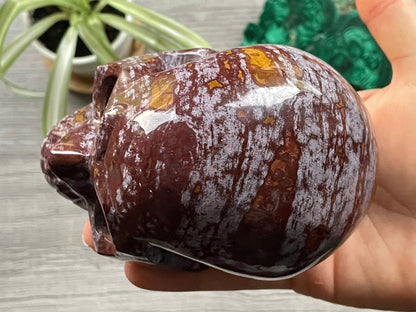 Pictured is a large skull carved out of ocean jasper or river jasper. Ocean Jasper Crystal Skull .95kg - The Wandering Fox Emporium, Your Metaphysical Store top