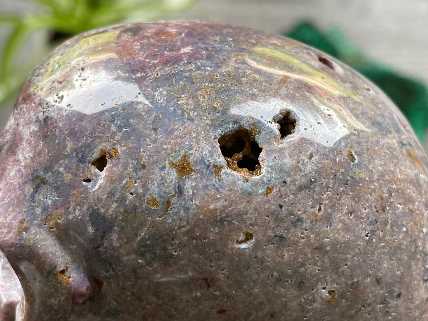 Ocean Jasper Crystal Skull .55kg - The Wandering Fox Emporium, Your Metaphysical Store close up