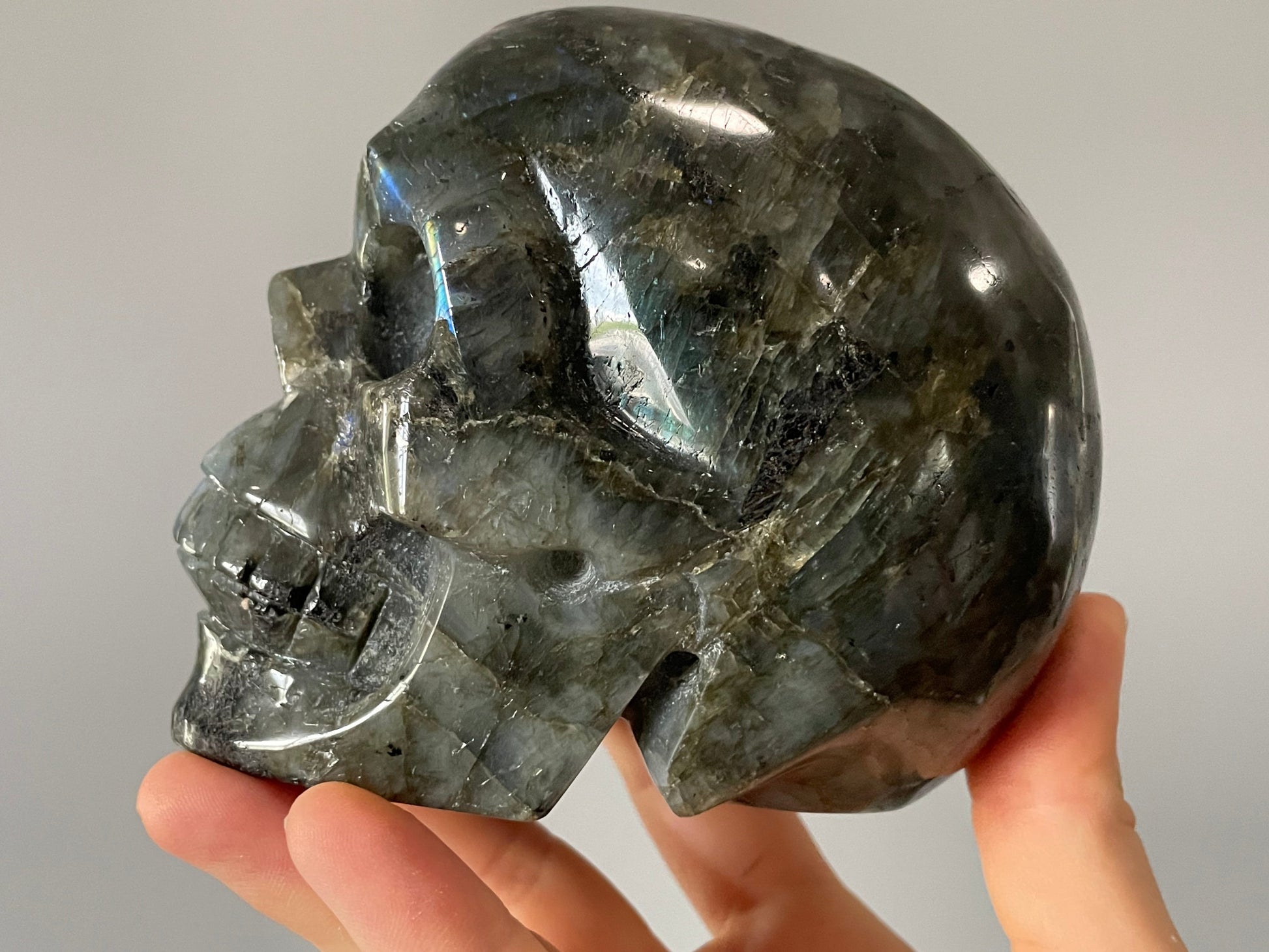 Labradorite Crystal Skull (1.3kg) - The Wandering Fox Emporium, Your Metaphysical Store side