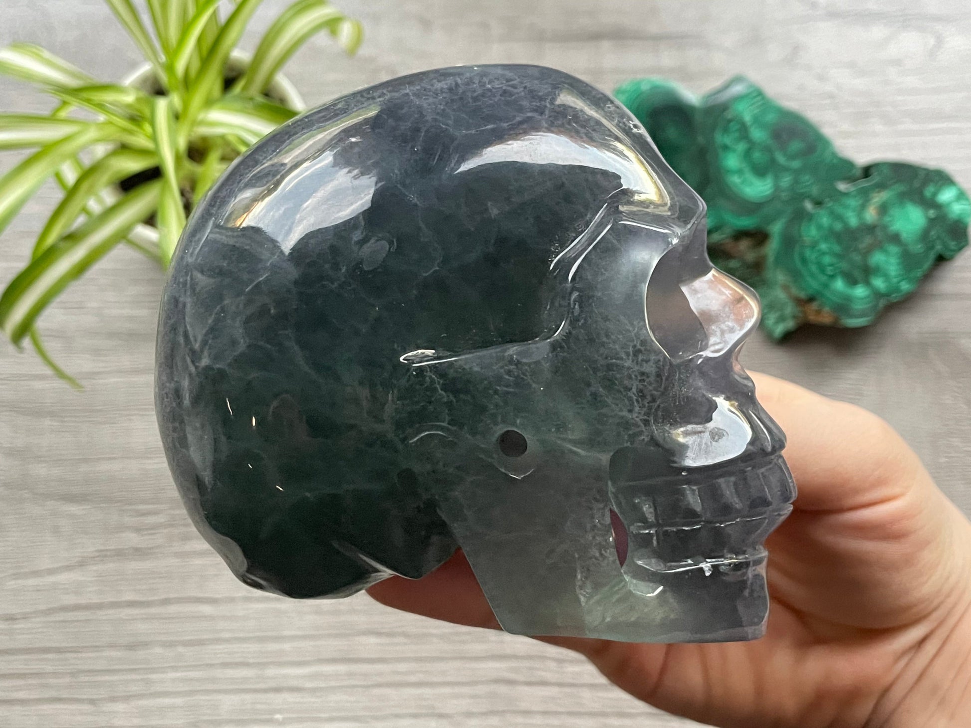 Purple/Green Fluorite Crystal Skull (1kg) - The Wandering Fox Emporium, Your Metaphysical Store right