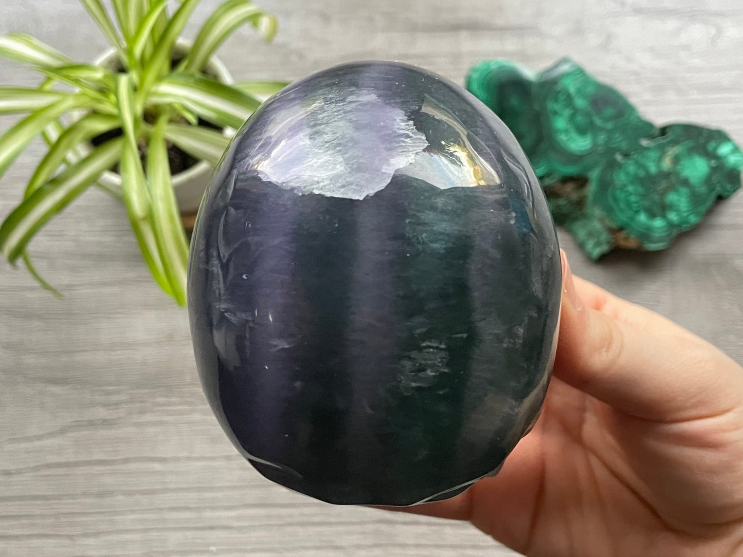 Purple/Green Fluorite Crystal Skull (1kg) - The Wandering Fox Emporium, Your Metaphysical Store back