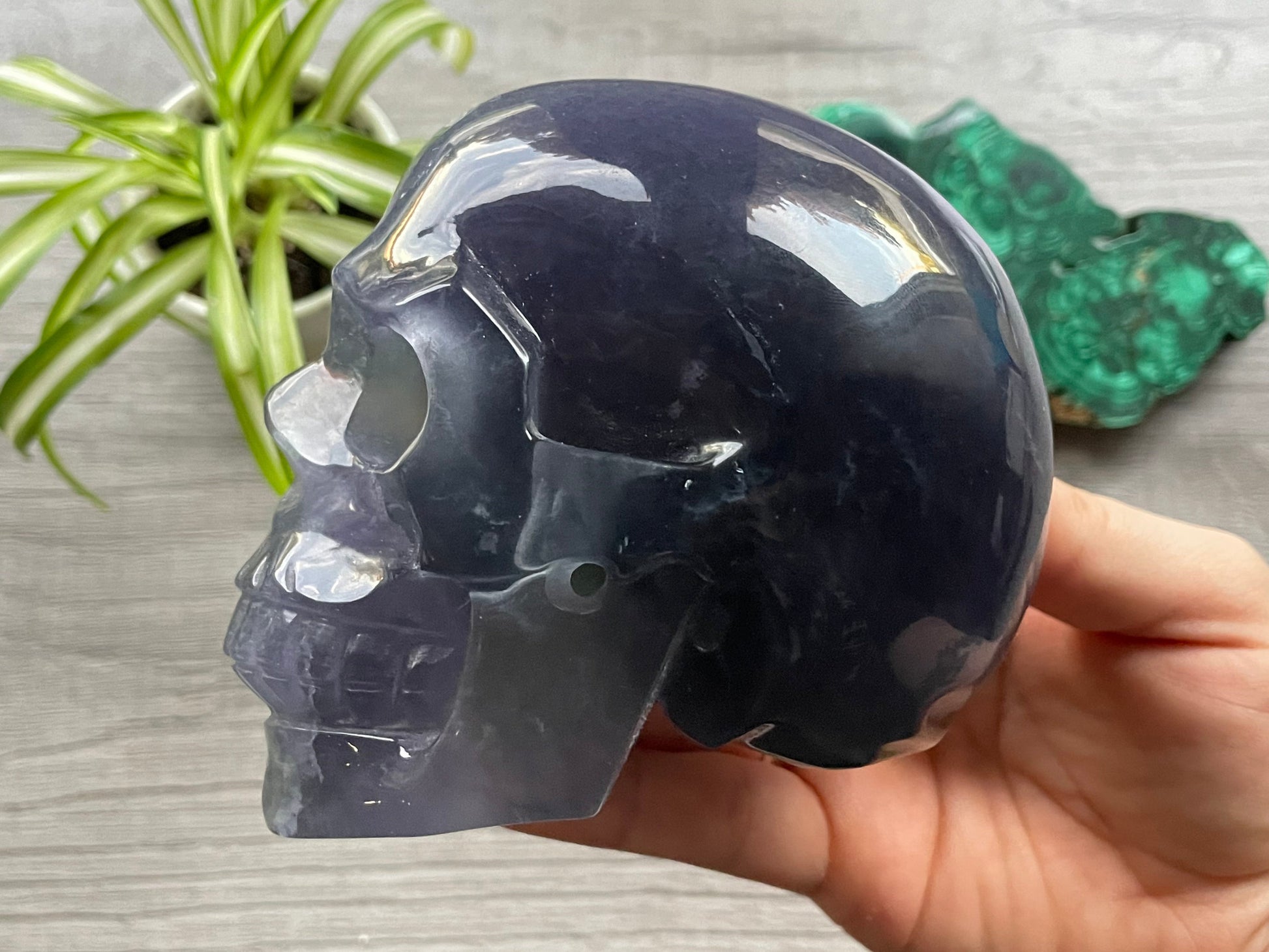 Purple/Green Fluorite Crystal Skull (1kg) - The Wandering Fox Emporium, Your Metaphysical Store left