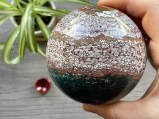 Ocean Jasper Sphere - 85mm - The Wandering Fox Emporium, Your Crystal Store