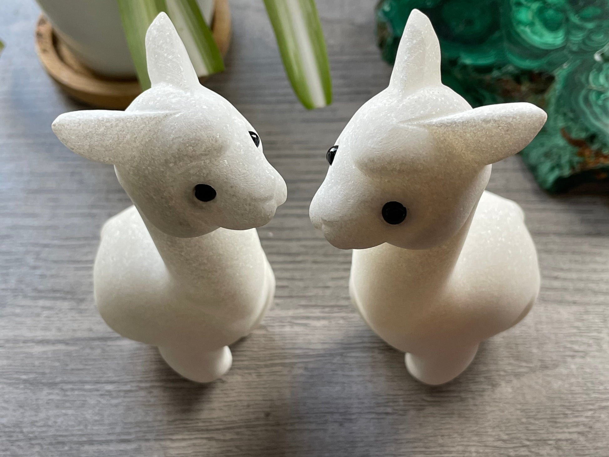 White Marble Alpaca / Llama Crystal Carving pair