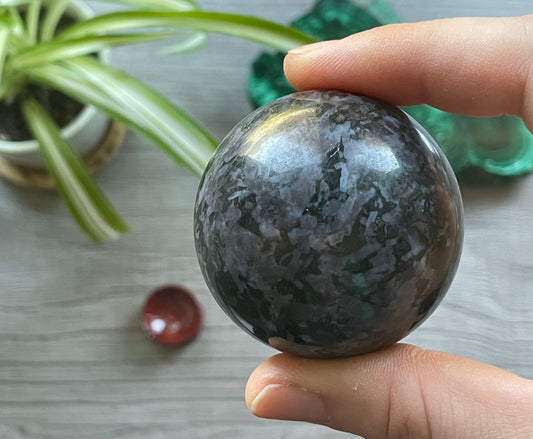 Mystic Merlinite (Indigo Gabbro) Sphere (E) - The Wandering Fox Emporium, Your Crystal Store