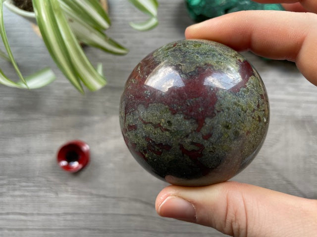 Dragon Bloodstone Sphere - 58mm (B) - The Wandering Fox Emporium, Your Crystal Store