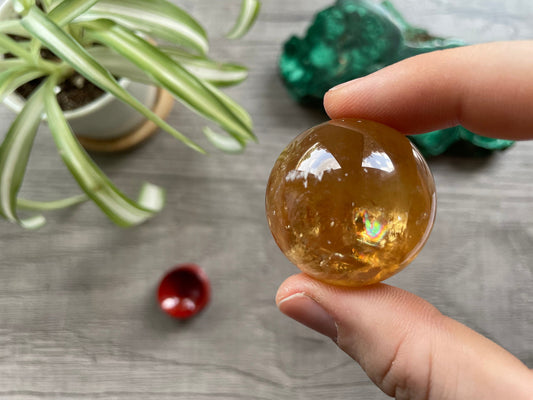 Honey Calcite Mini Sphere - 34mm (A) - The Wandering Fox Emporium, Your Crystal Store