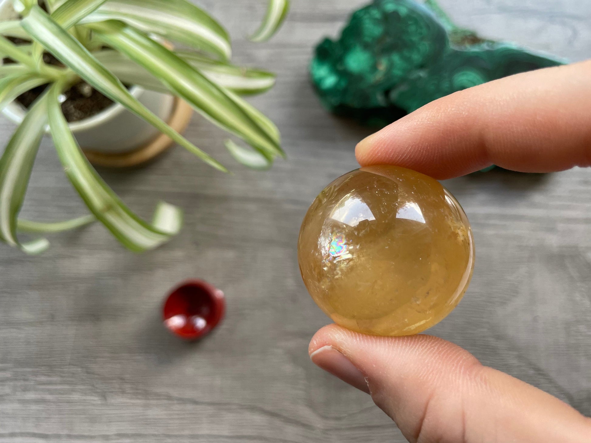 Honey Calcite Mini Sphere - 34mm (B) - The Wandering Fox Emporium, Your Crystal Store