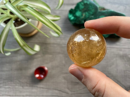 Honey Calcite Mini Sphere - 34mm (C) - The Wandering Fox Emporium, Your Crystal Store