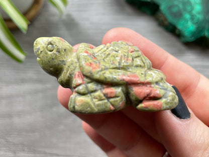 Unakite Turtle Crystal Carving side