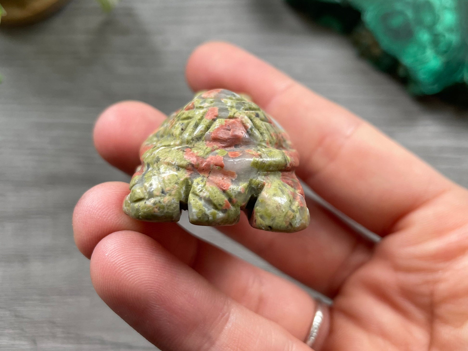 Unakite Turtle Crystal Carving back