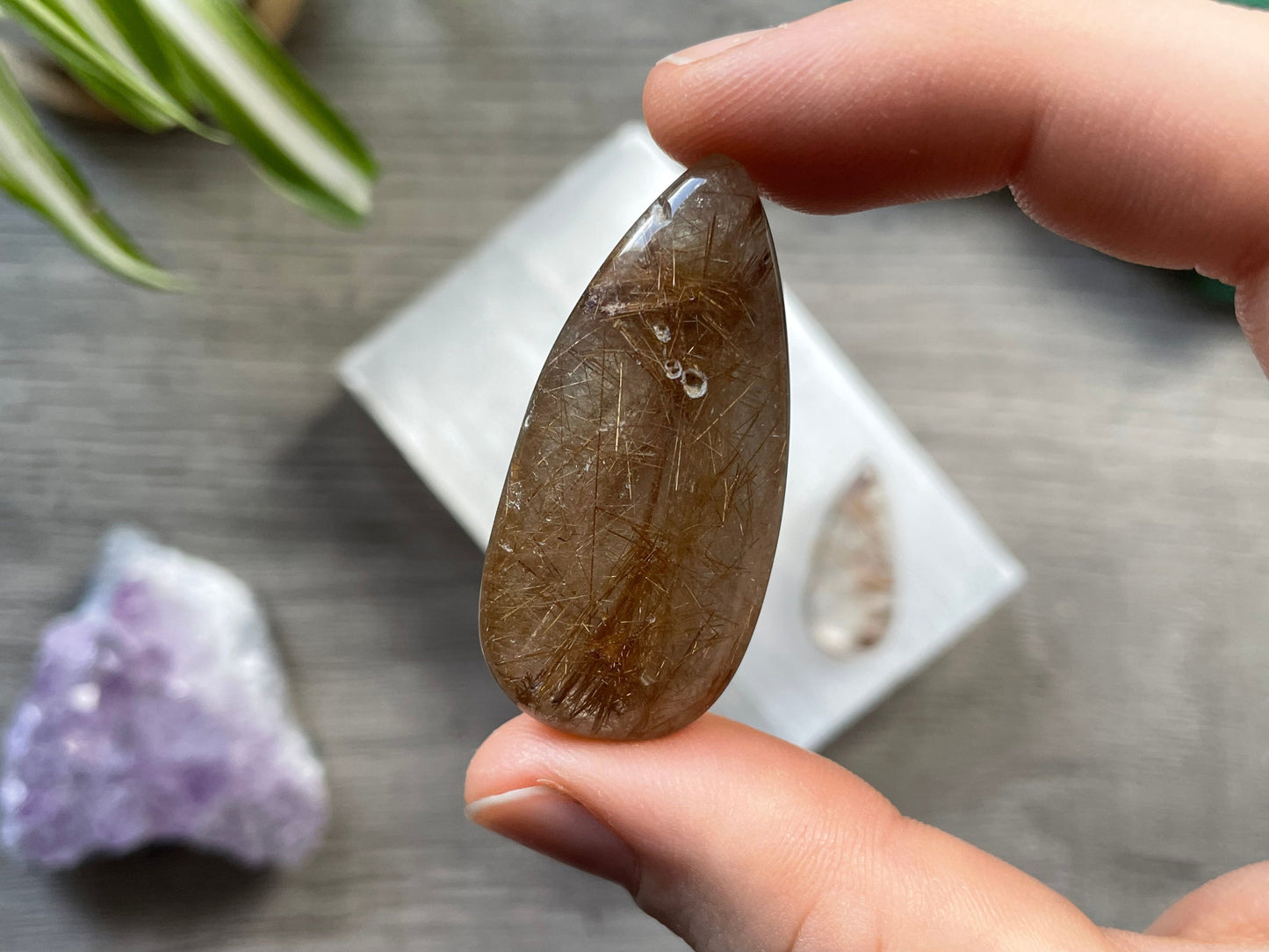 Rutilated Quartz Crystal Cabochon a back