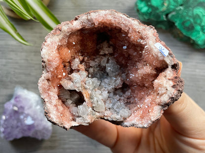 Pink Amethyst Geode Crystal with Calcite Formations top