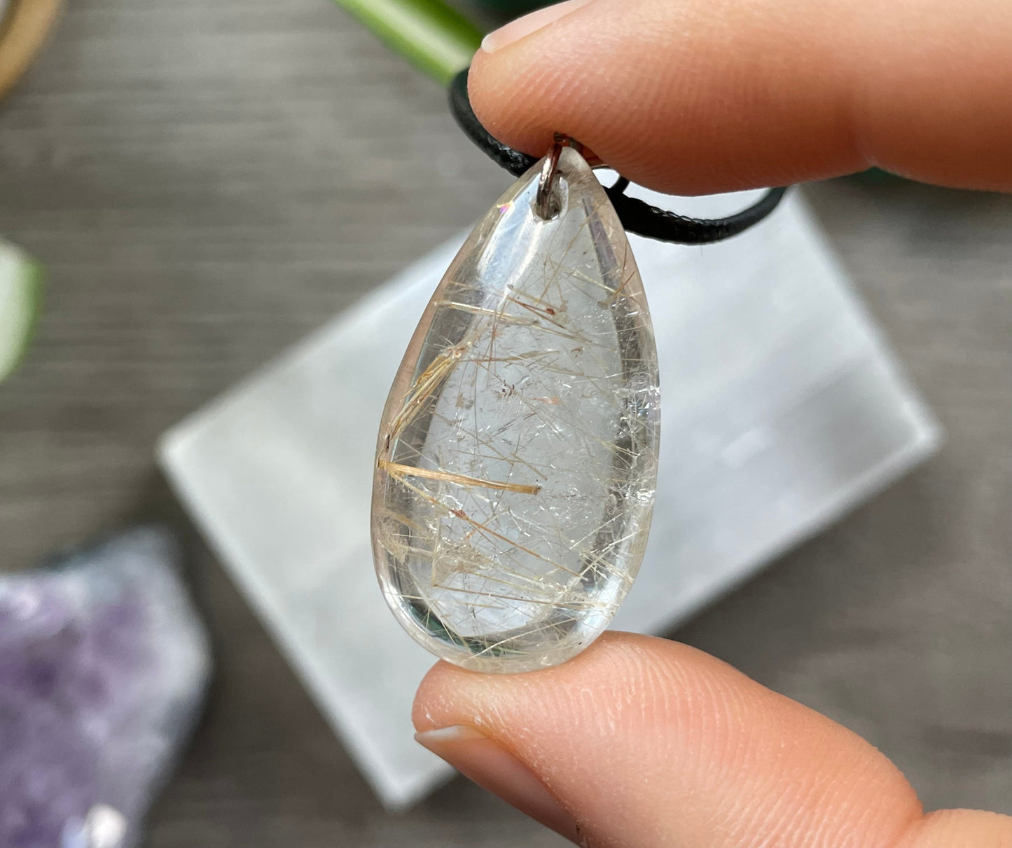 Rutilated Quartz Pendant Necklace Crystal e